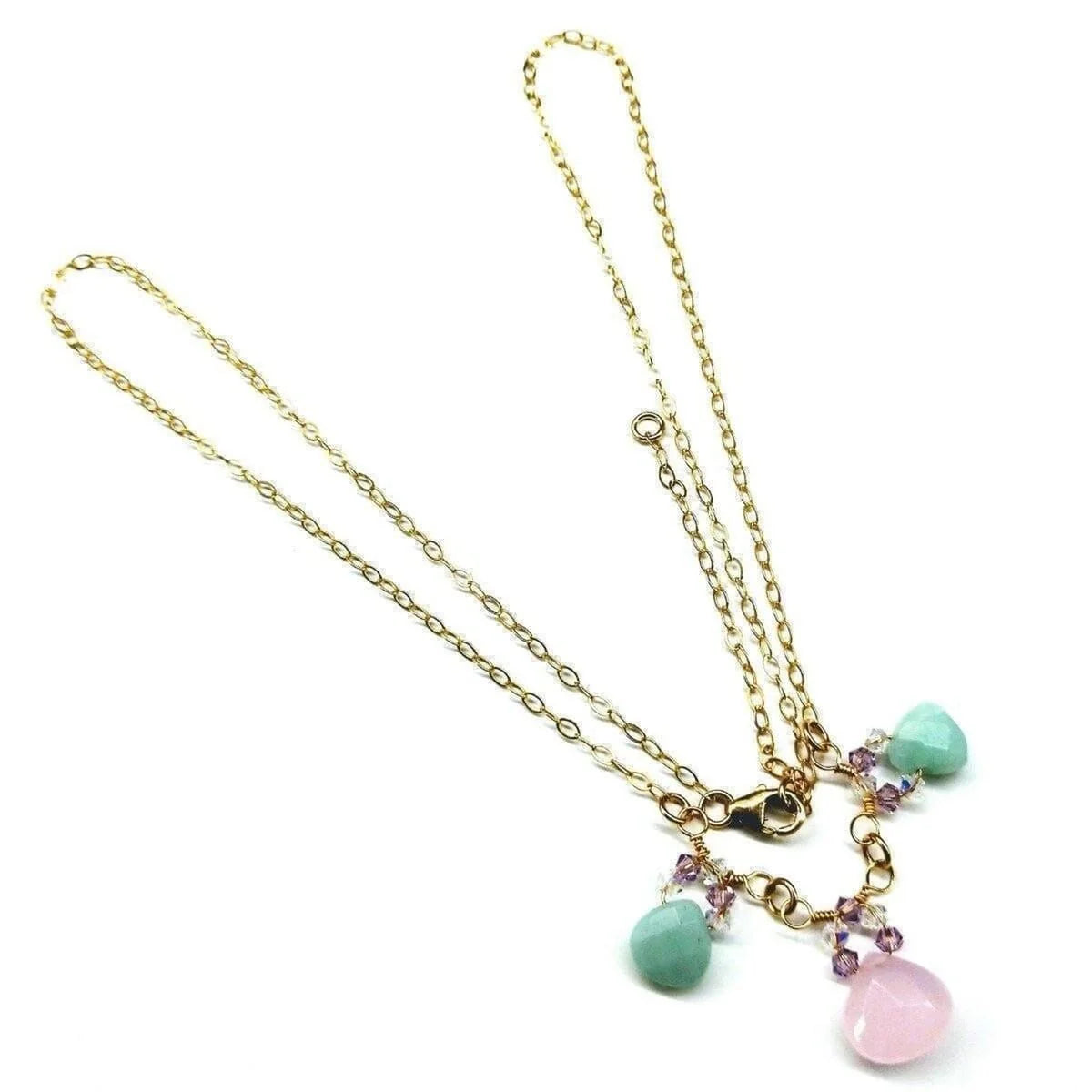 Beautiful Light Pink and Mint Chalcedony 14 Kt Gold Filled Necklace