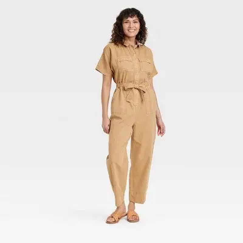 Universal Thread Women'S Short Sleeve Button-Front Boilersuit, Twill Cotton