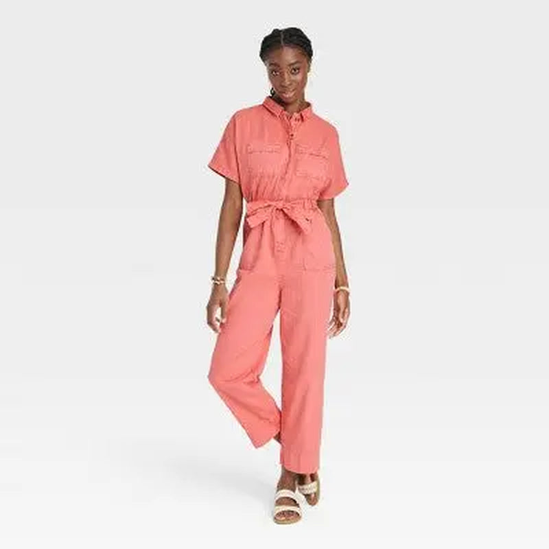 Universal Thread Women'S Short Sleeve Button-Front Boilersuit, Twill Cotton