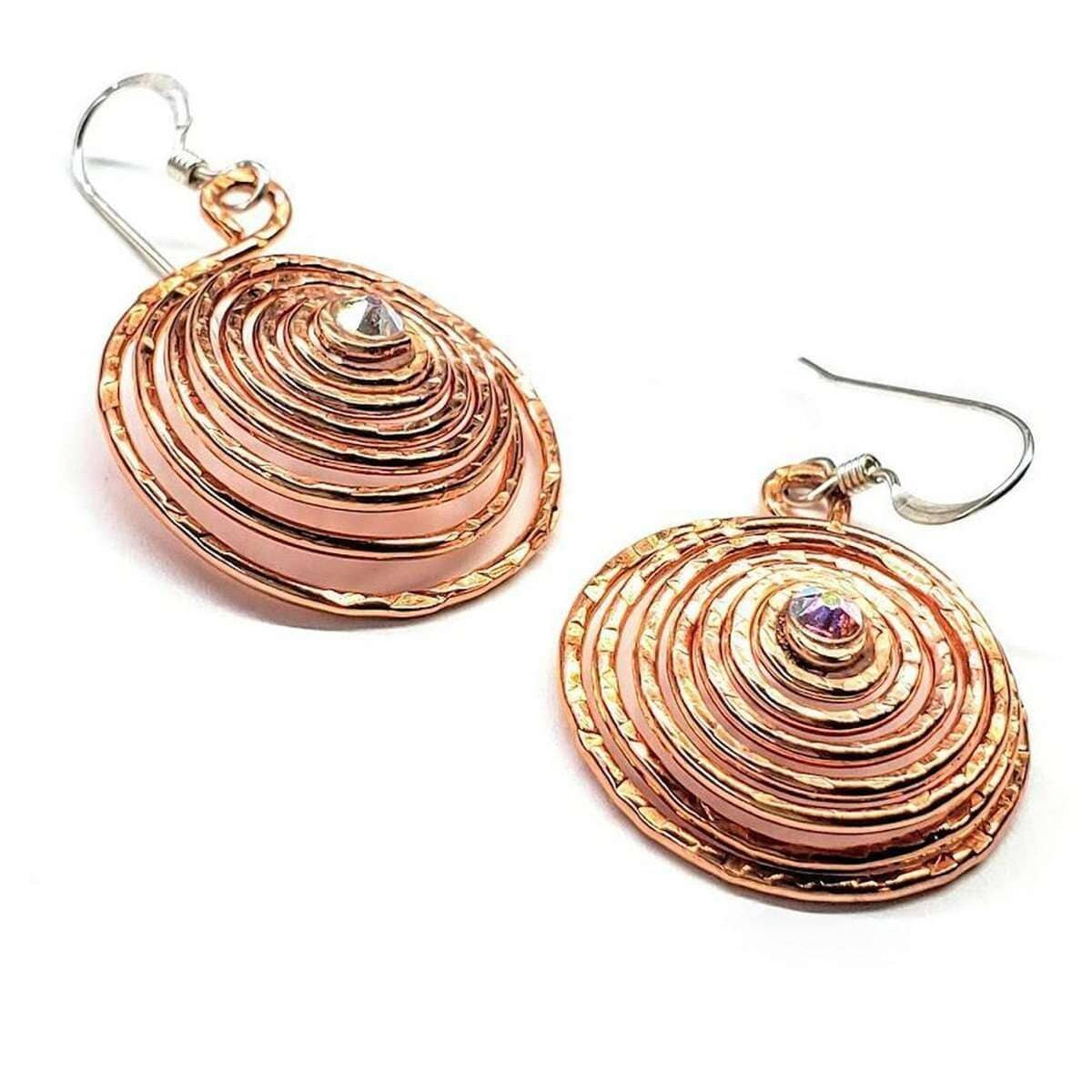 Crystal Embedded Copper Spiral Hoop Earrings