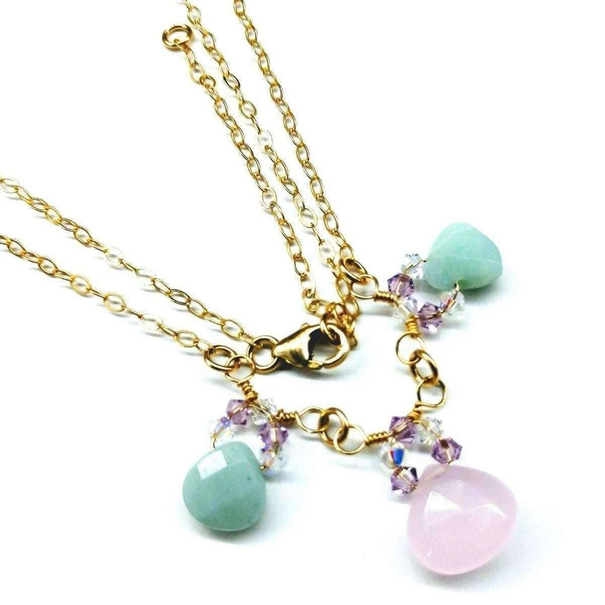 Beautiful Light Pink and Mint Chalcedony 14 Kt Gold Filled Necklace