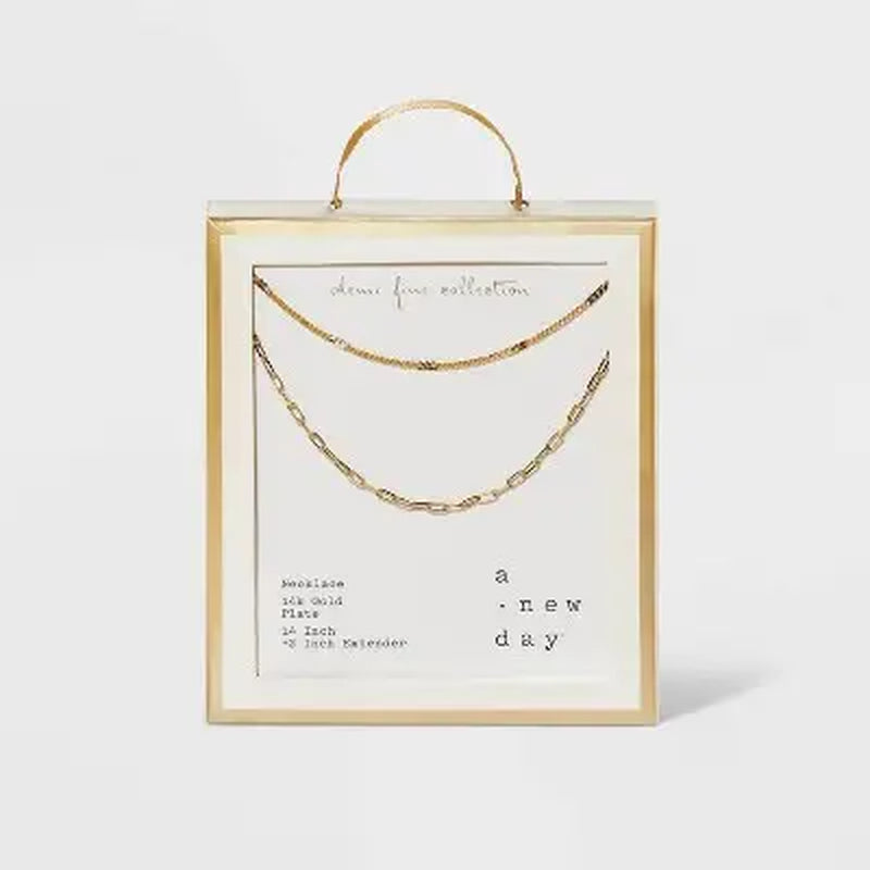 14K Gold Plated Flat Beaded and Link Chain Duo Necklace - a New Day Gold