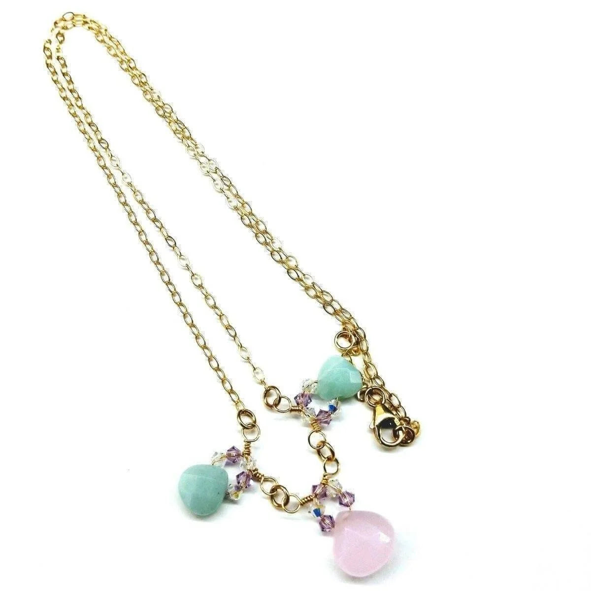 Beautiful Light Pink and Mint Chalcedony 14 Kt Gold Filled Necklace