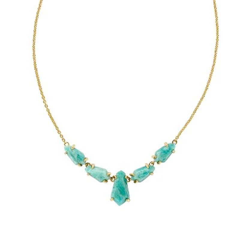 New - Kendra Scott June 14K Gold over Brass Amazonite Statement Necklace - Turquoise Green