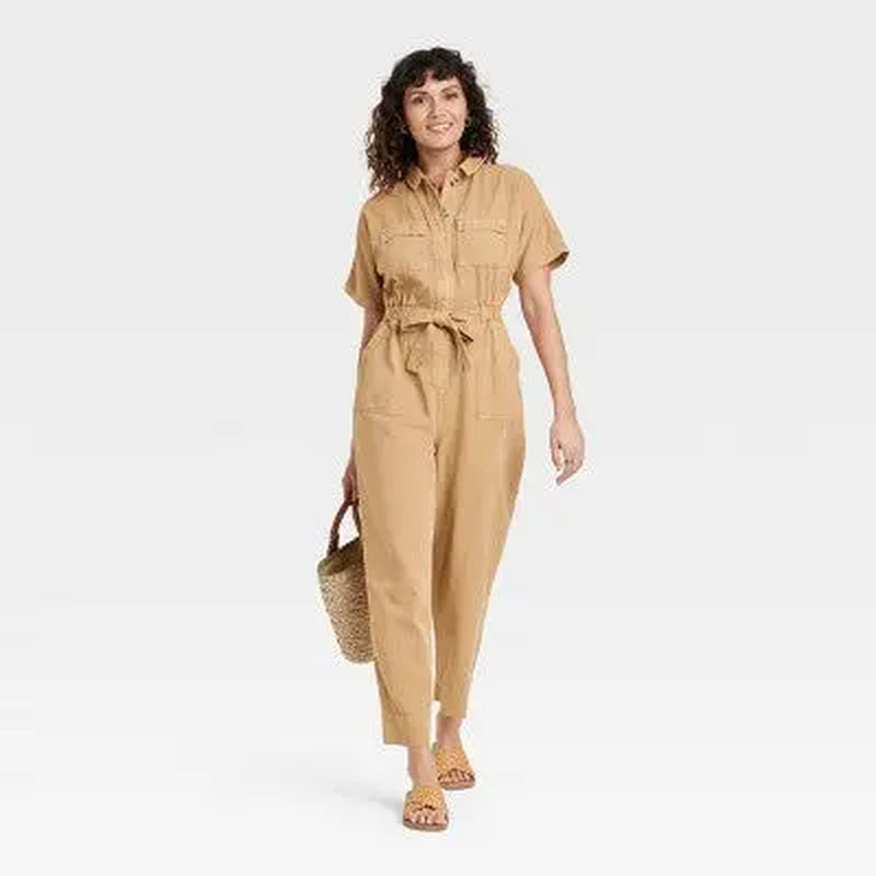 Universal Thread Women'S Short Sleeve Button-Front Boilersuit, Twill Cotton