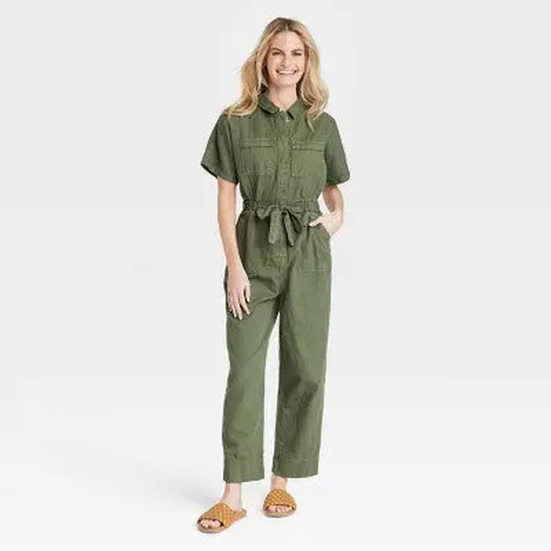 Universal Thread Women'S Short Sleeve Button-Front Boilersuit, Twill Cotton