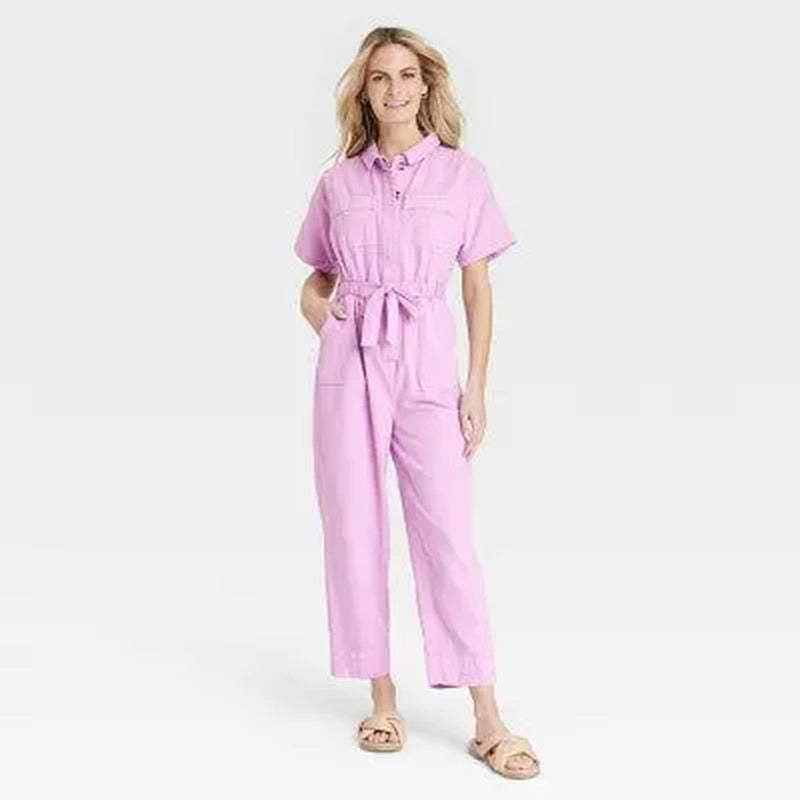 Universal Thread Women'S Short Sleeve Button-Front Boilersuit, Twill Cotton