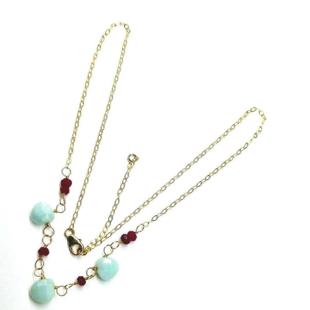 Dainty Gold Chain Mint and Hot Pink Gemstone Necklace