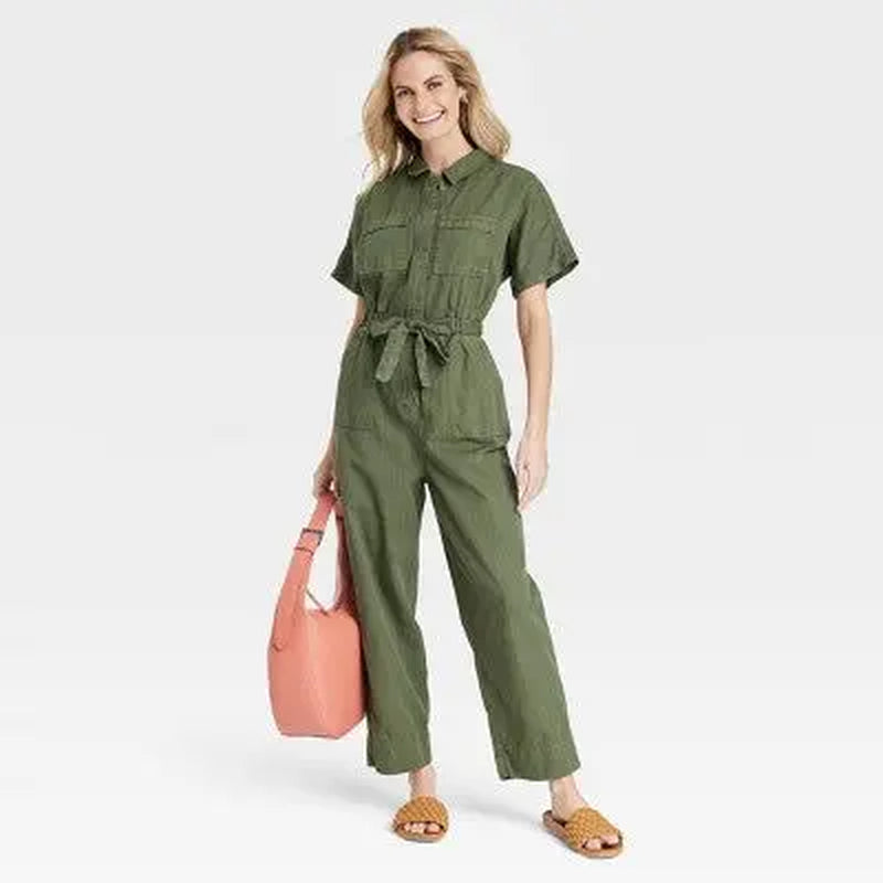 Universal Thread Women'S Short Sleeve Button-Front Boilersuit, Twill Cotton