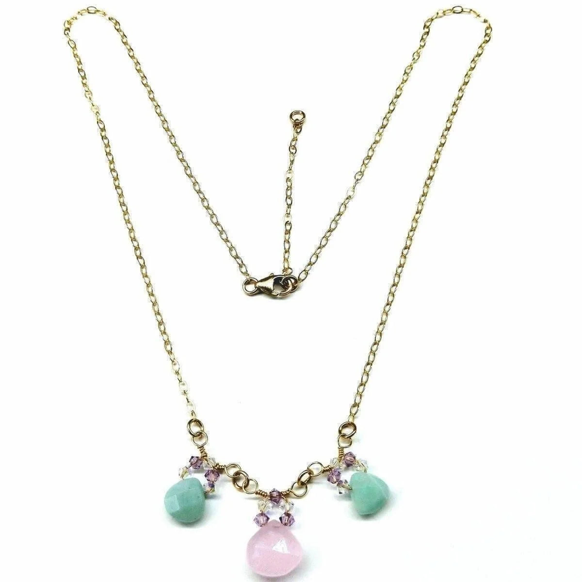 Beautiful Light Pink and Mint Chalcedony 14 Kt Gold Filled Necklace