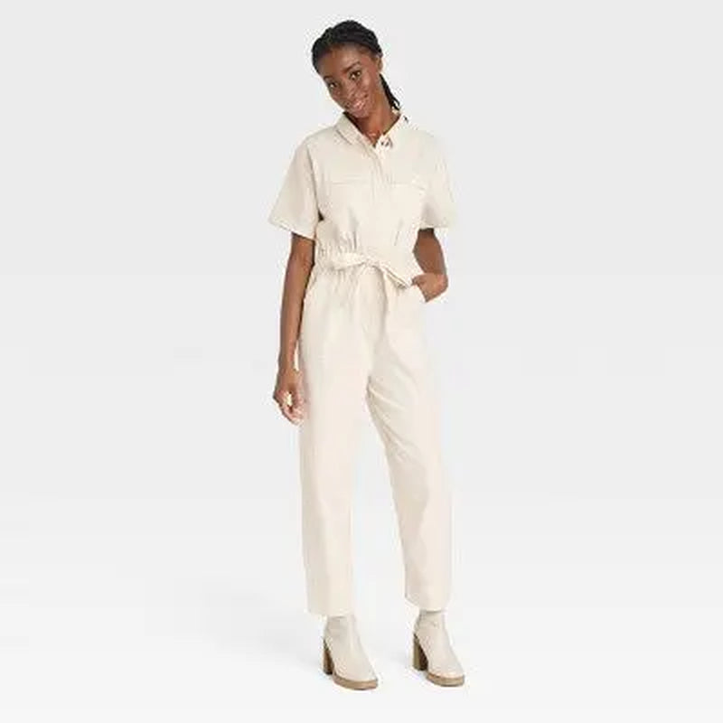 Universal Thread Women'S Short Sleeve Button-Front Boilersuit, Twill Cotton