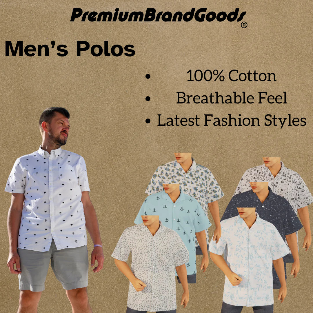 Men'S Cotton Button down Short Sleeve Shirts 3 Pack Regular Fit Casual PBG Polo'S