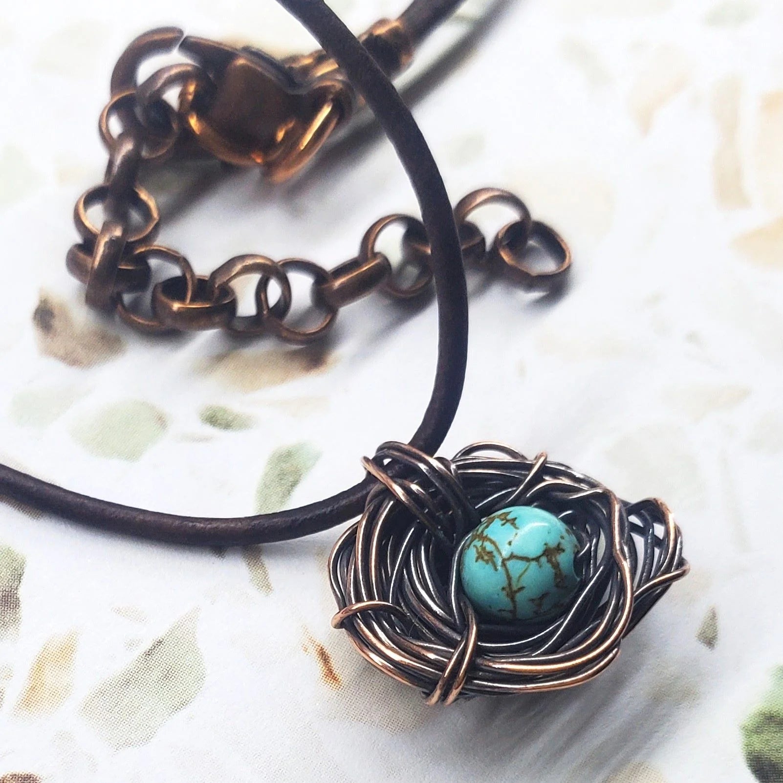 Copper Robin Nest Necklace with up to 5 Beads