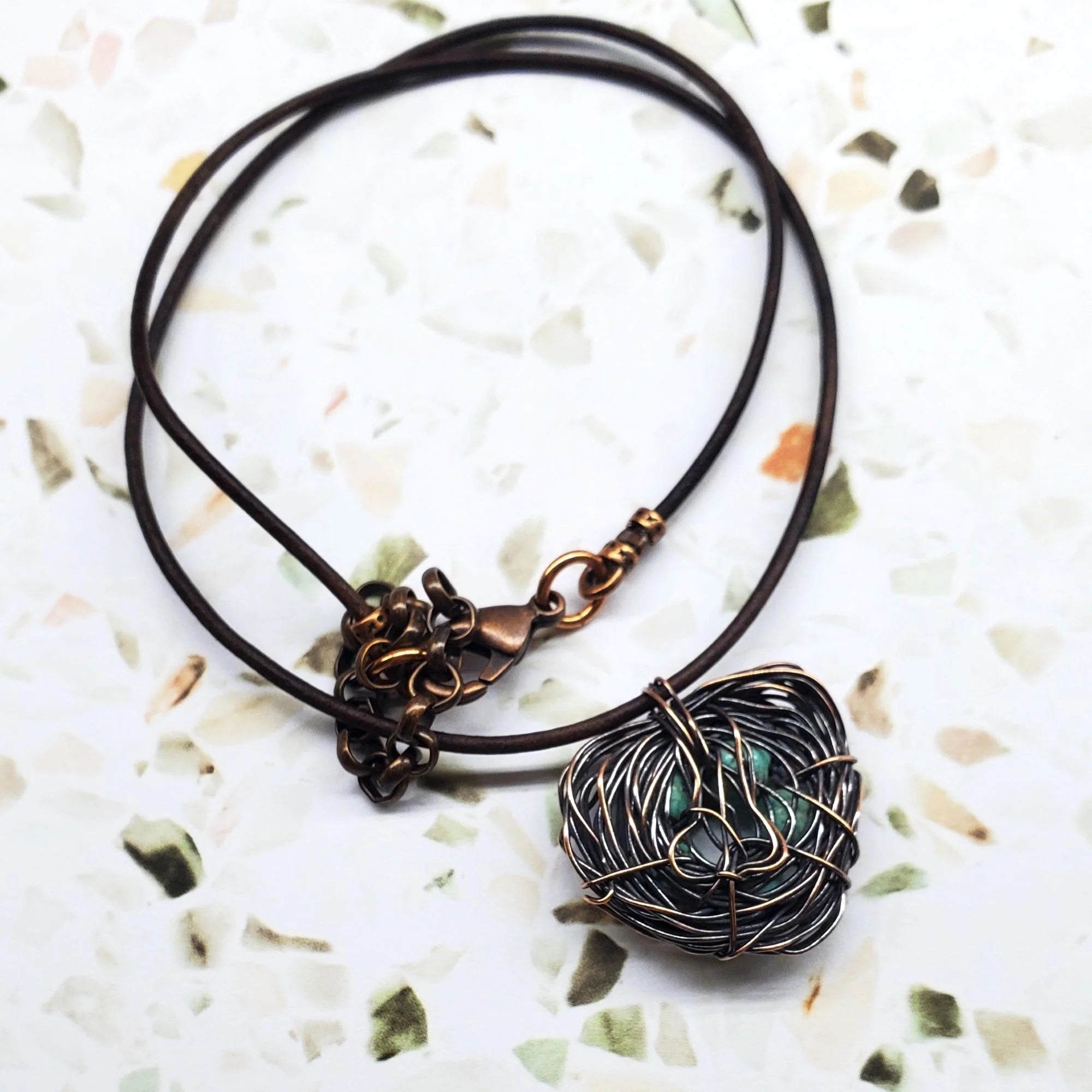 Copper Robin Nest Necklace with up to 5 Beads