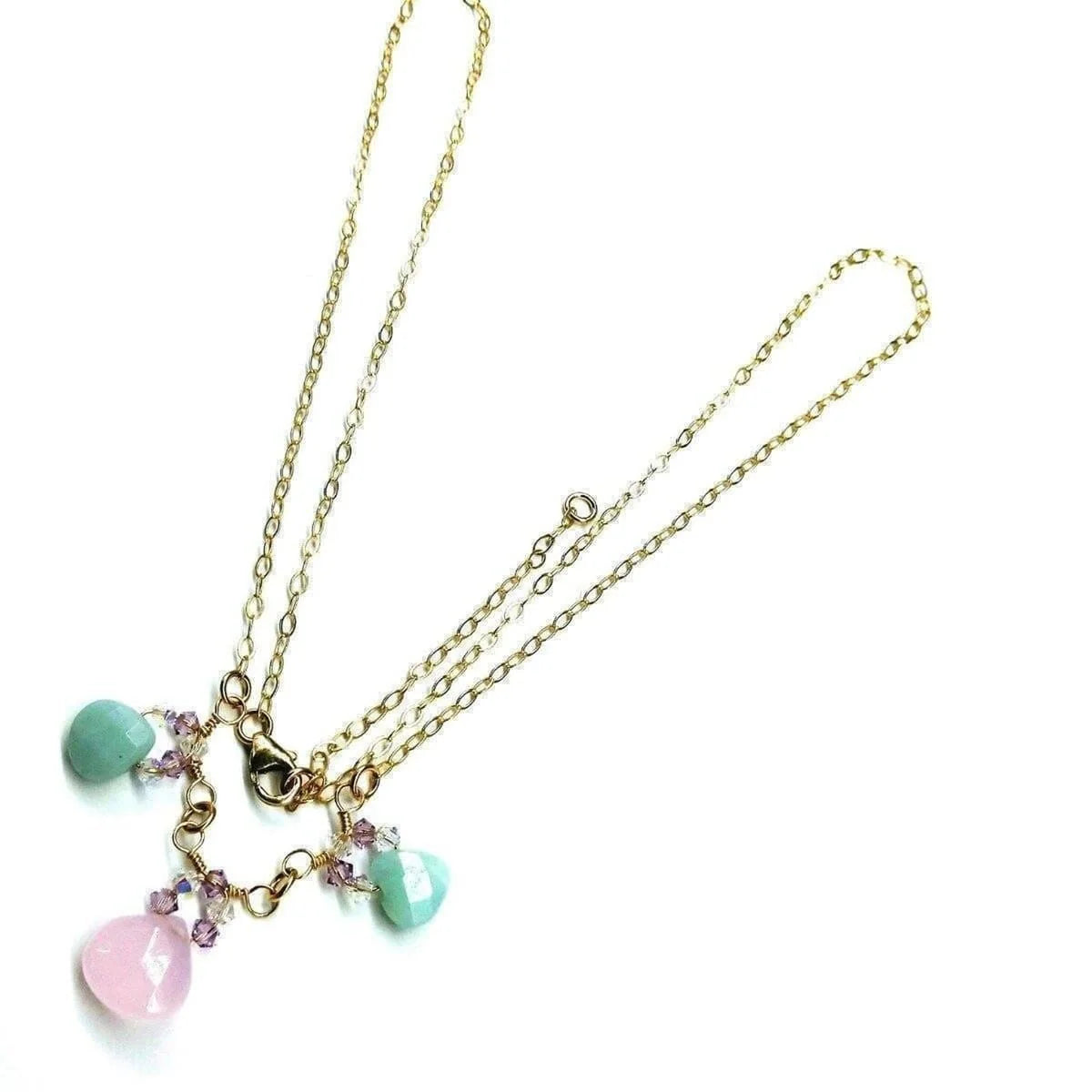 Beautiful Light Pink and Mint Chalcedony 14 Kt Gold Filled Necklace