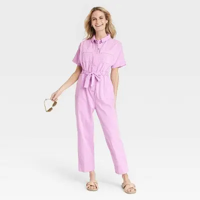 Universal Thread Women'S Short Sleeve Button-Front Boilersuit, Twill Cotton