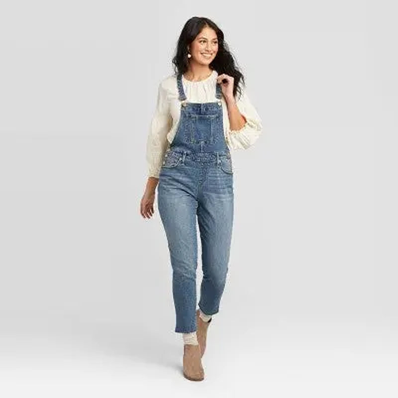 Universal Thread Women'S High-Rise Raw Hem Taper Denim Cropped Overalls